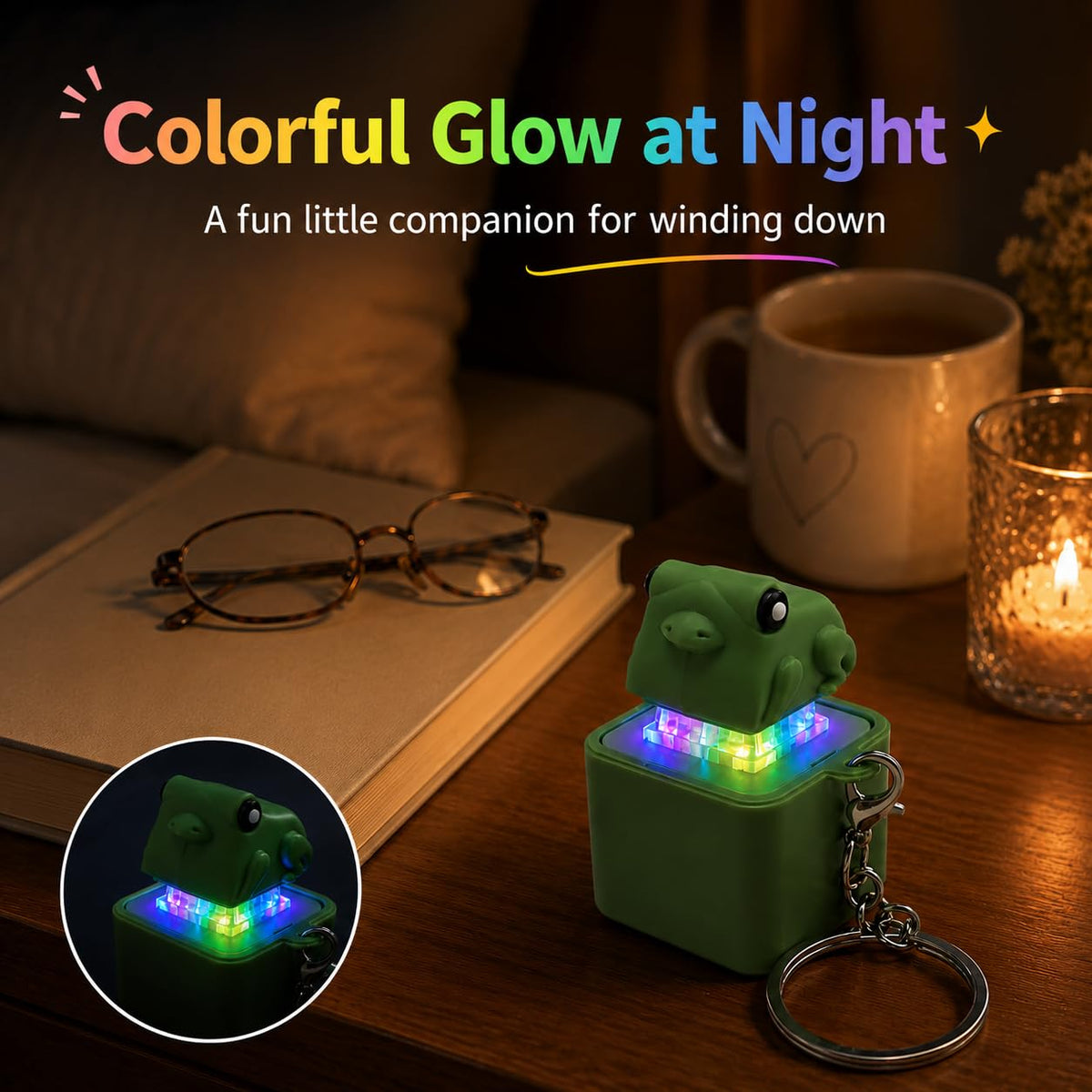 Pop-Up Frog LED Light Keychain Toy for Kids – Pressable Cute Frog with Colorful Glow, Clip-On Bag Charm & Backpack Accessory