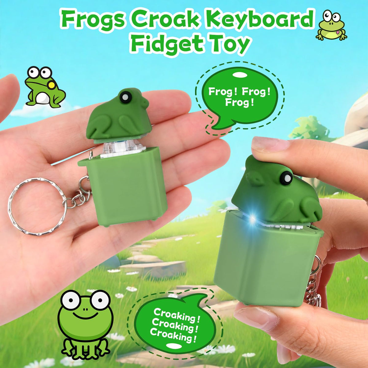 Pop-Up Frog LED Light Keychain Toy for Kids – Pressable Cute Frog with Colorful Glow, Clip-On Bag Charm & Backpack Accessory
