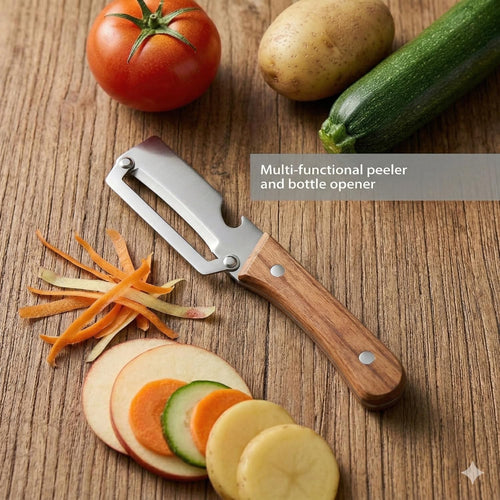 🥇5-in-1 Multi-Use Premium Stainless Steel Peeler – Peeler + Slicer + Bottle Opener